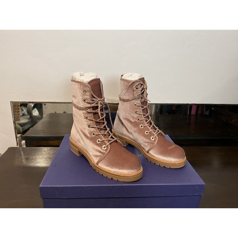 Stuart Weitzman Pink Velvet Combat ankle boots